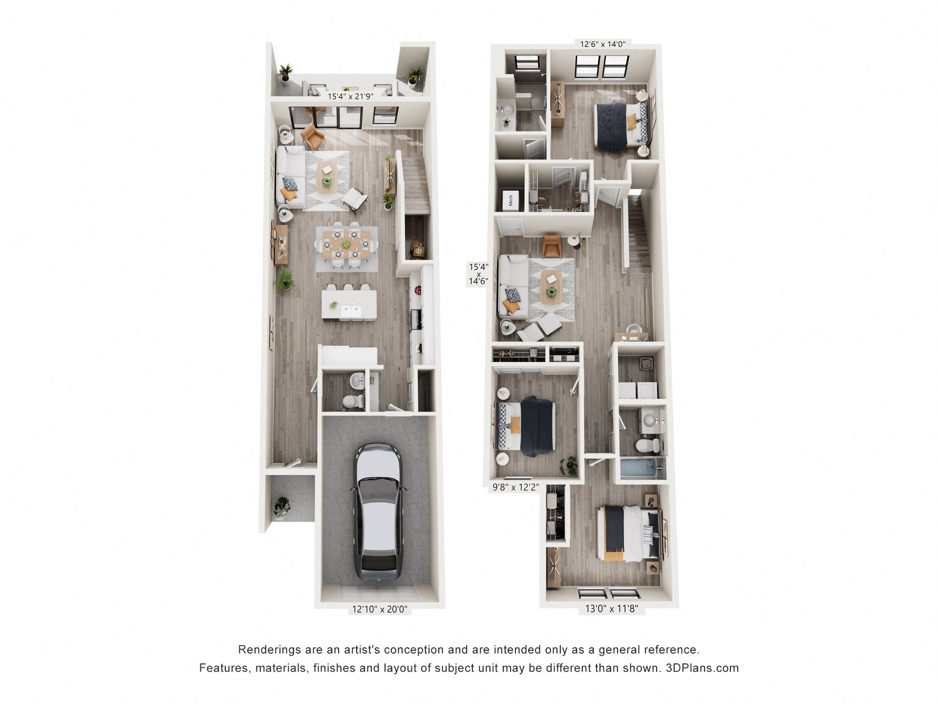 Floor plan for 3 beds, 2.5 baths, 1945 sqft